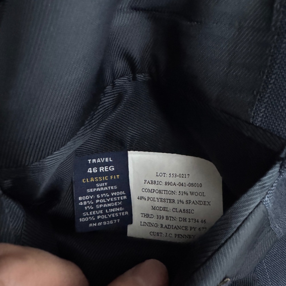 Stafford Travel Suit Mens 46R 38x28 Blue Windowpane Wool Blend Classic Fit 2pc - Picture 5 of 6